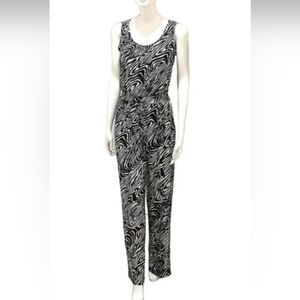 Calvin‎ Klein Jumpsuit Women's Sz 8 Black White Zebra Sleeveless Elastic Waist